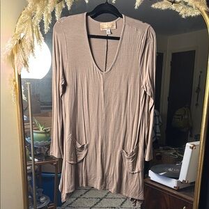 Antthony Originals Neutral Beige V Neck Long Sleeve Oversized Shirt